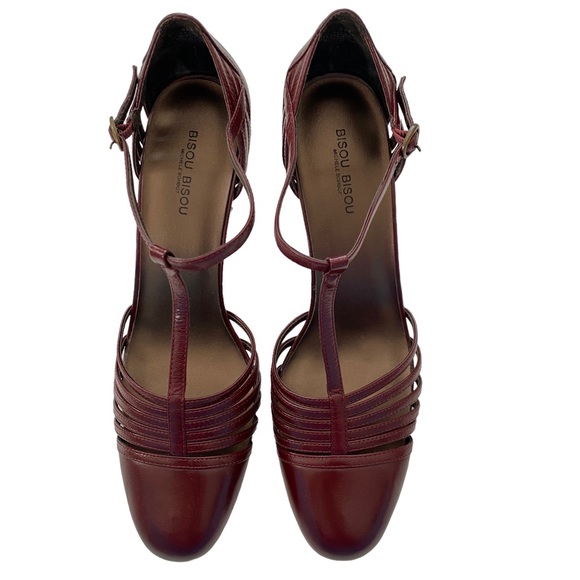 🚫SOLD🚫 BISOU BISOU Michelle Bohbot Faye Womens Wine Red Leather Heels Size 9M - Picture 2 of 12